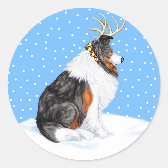 Collie jul Reindeer Tri Runt Klistermärke (Framsida)
