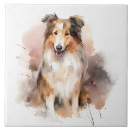 Collie Lassie Hund Watercolor Kakelplatta