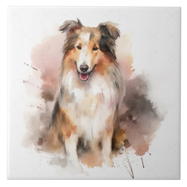 Collie Lassie Hund Watercolor Kakelplatta (Framsidan)