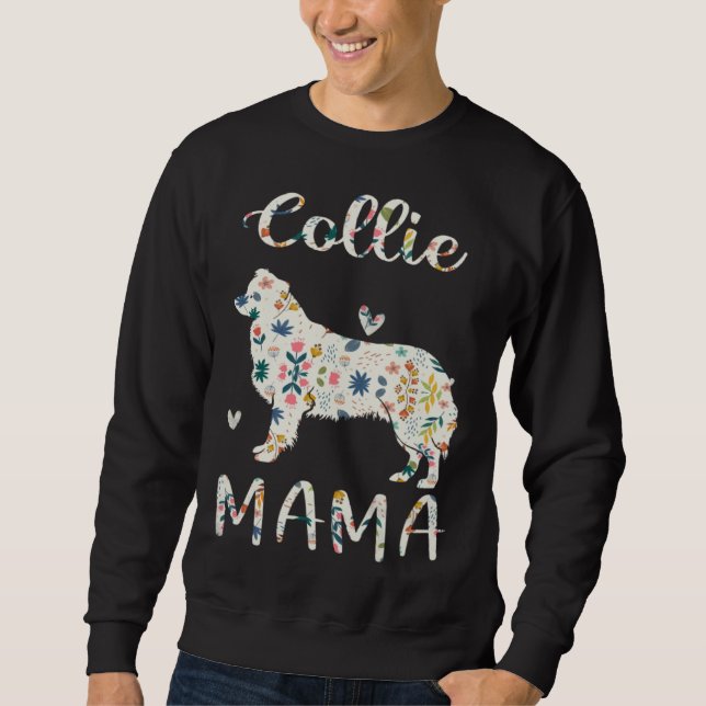 Collie Mama Floral Dog Mom Love Lång Ärmad Tröja (Framsida)