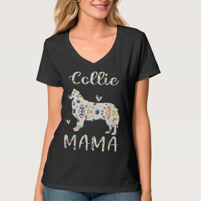 Collie Mama Floral Dog Mom Love T Shirt (Framsida)