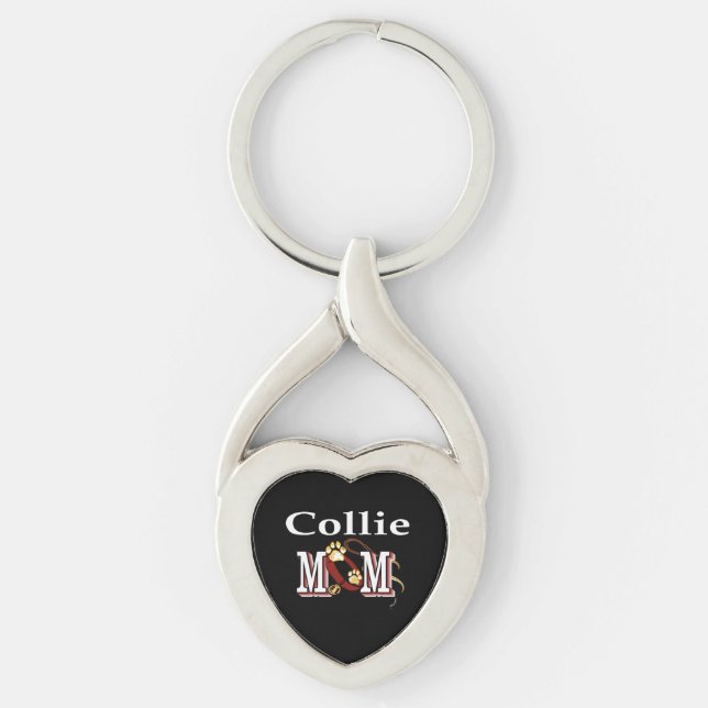 Collie Mamma Gifts Twisted Heart Silverfärgad Nyckelring (Framsidan)