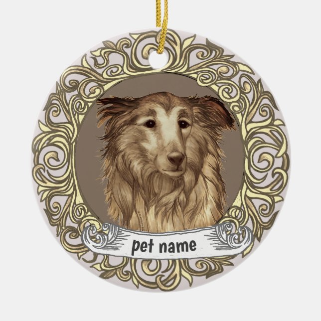 Collie minnesornament julgransprydnad keramik (Framsidan)