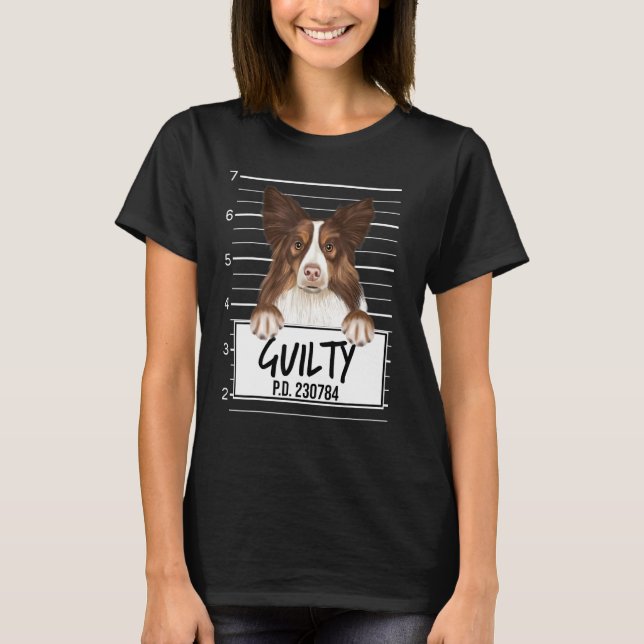 Collie Mugshot Guilty Hund T Shirt (Framsida)