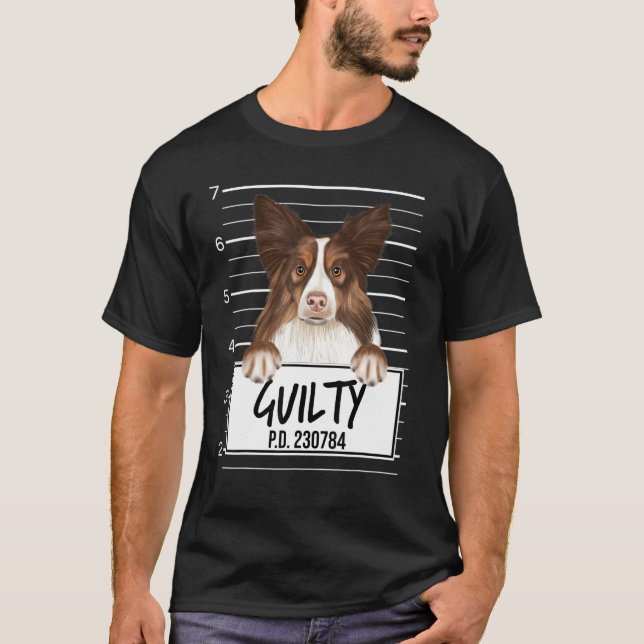 Collie Mugshot Guilty Hund T Shirt (Framsida)