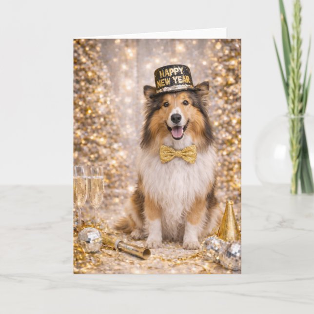 Collie New Year's Card -Happy New Year Dog  Helgkort (Framsida)