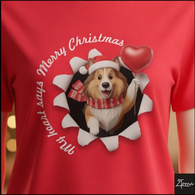 Collie Puppy Christmas Heart Scarf Fluffy T Shirt (Skapare uppladdad)