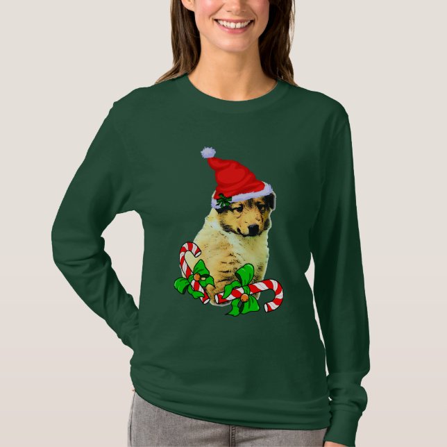 Collie Puppy jul Merry T Shirt (Framsida)