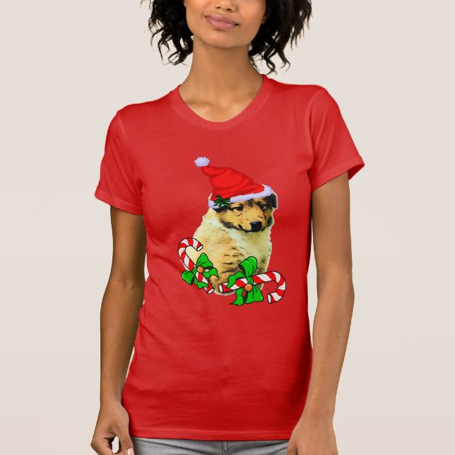 Collie Puppy jul Merry T Shirt (Framsida)