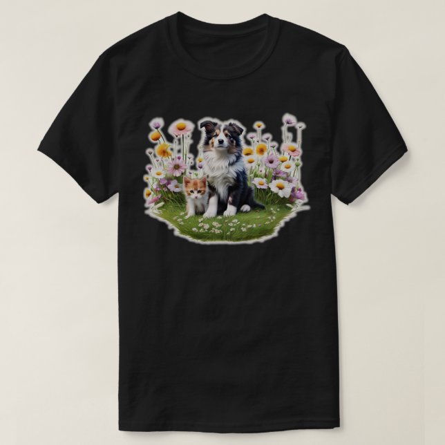 Collie puppy och kitten t shirt (Design framsida)