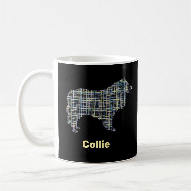 Collie Rough Gult & Black Grid Line Kaffemugg (Vänster)