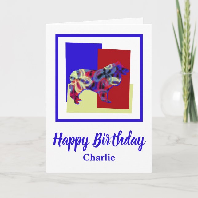 Collie Rough Hund Red Blue Gult Birthday Card Kort (Framsida)