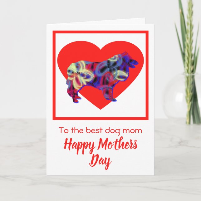 Collie Rough Hund Red Heart Mor's Day Card Tack Kort (Framsida)