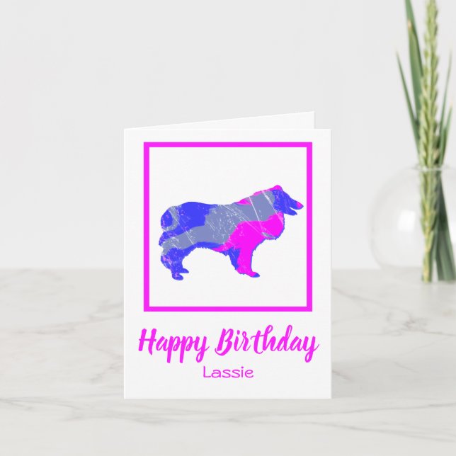 Collie Rough Hund Silhouette Funny Birthday Card Kort (Framsida)