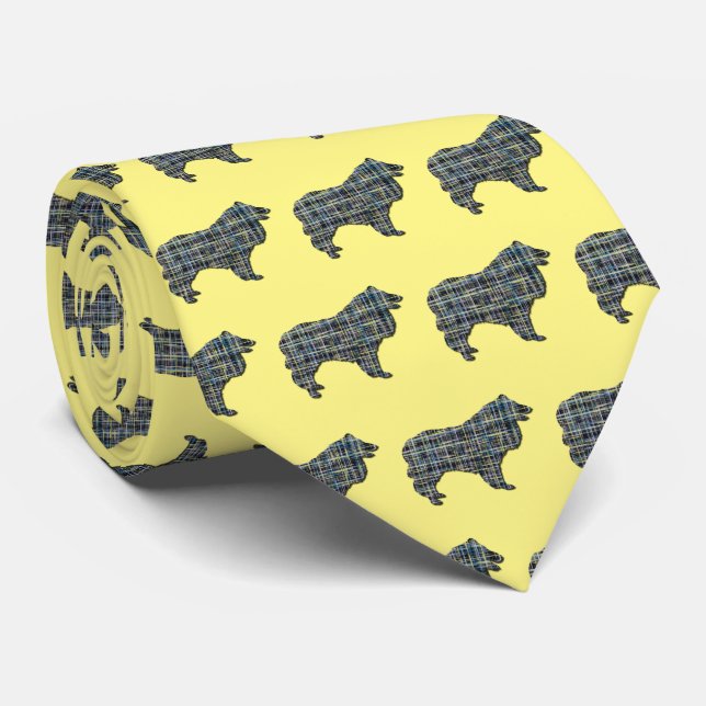 Collie Rough Hund Silhouette Grid Gult Nacke Slips (Rullad)