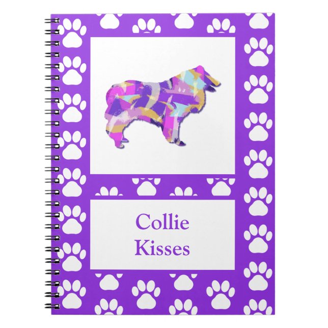 Collie Rough Kisses Hund Silhouette PurplePY&B Anteckningsbok (Framsidan)