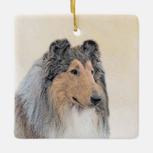 Collie (rough) Painting (grov) - Cute Original Hun Julgransprydnad Keramik
