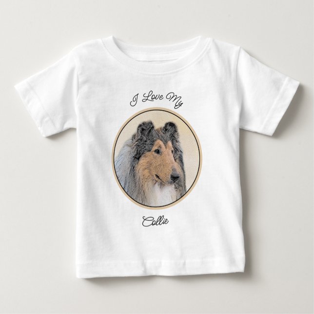 Collie (rough) Painting (grov) - Cute Original Hun T Shirt (Framsida)