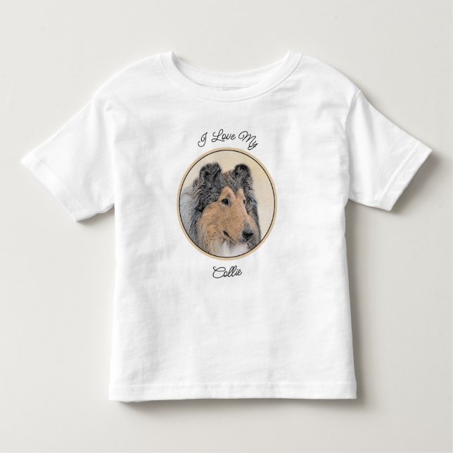 Collie (rough) Painting (grov) - Cute Original Hun T Shirt (Framsida)