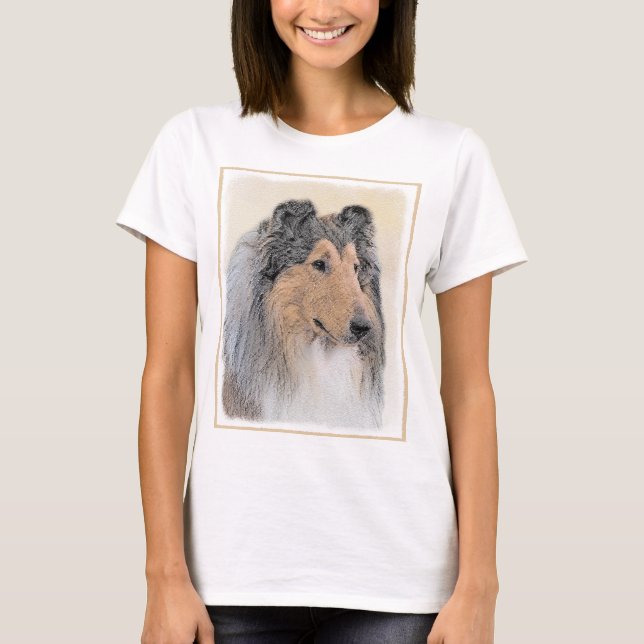 Collie (rough) Painting (grov) - Cute Original Hun Tee Shirt (Framsida)