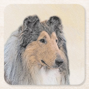 Collie (rough) Painting (grov) - Cute Original Hun Underlägg Papper Kvadrat