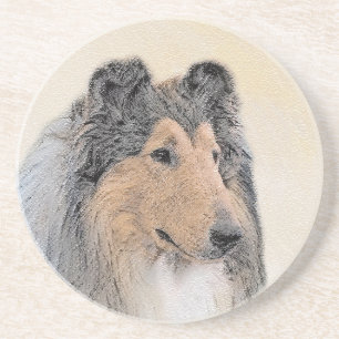 Collie (rough) Painting (grov) - Cute Original Hun Underlägg Sandsten
