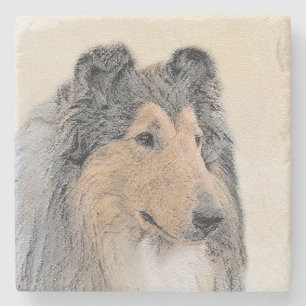 Collie (rough) Painting (grov) - Cute Original Hun Underlägg Sten