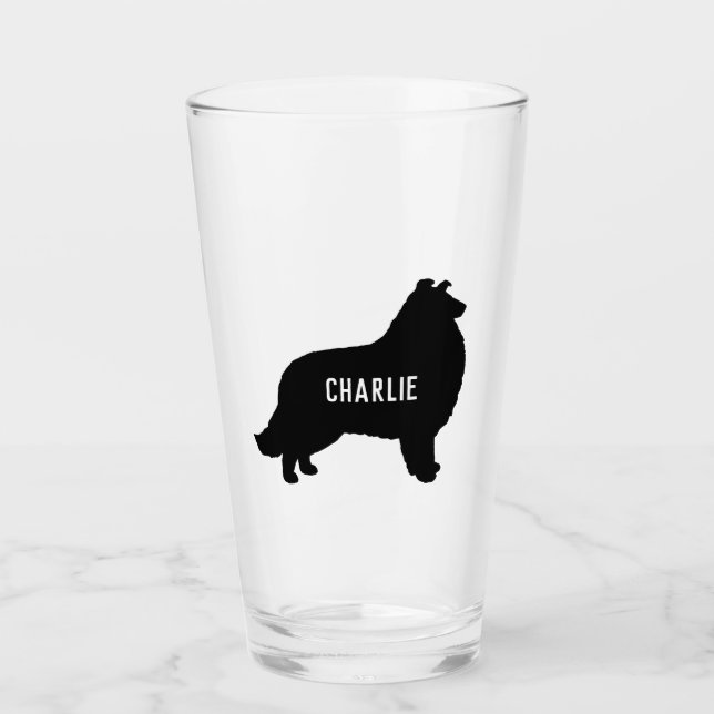 Collie Silhouette Anpassningsbar Hund aveln dricks Glaskopp (Framsida)