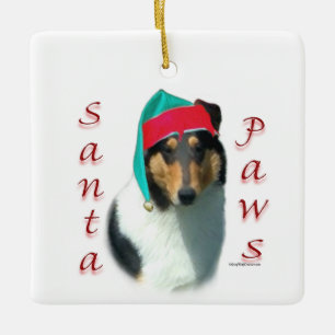 Collie (slät) Santa Tassar Julgransprydnad Keramik
