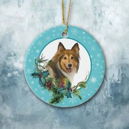Collie Snowflake Blue Ram Helgdag Bouquet Julgransprydnad Keramik