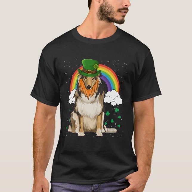 Collie St Patricks Day Leprechaun T Shirt (Framsida)