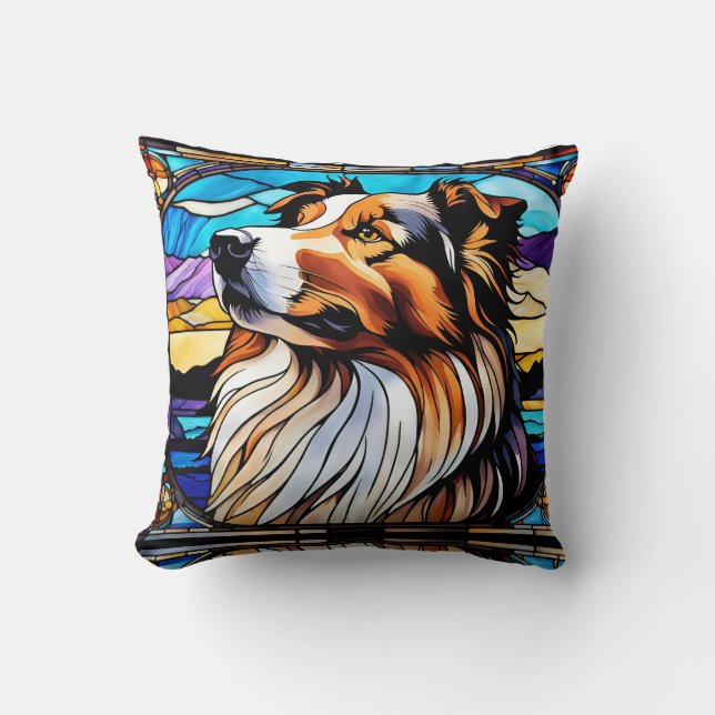 Collie Stached Glass-utseende Kudde (Framsida)