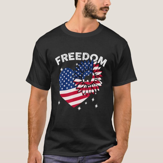 Collie Sunros Heart American Flagga Freedom T Shirt (Framsida)