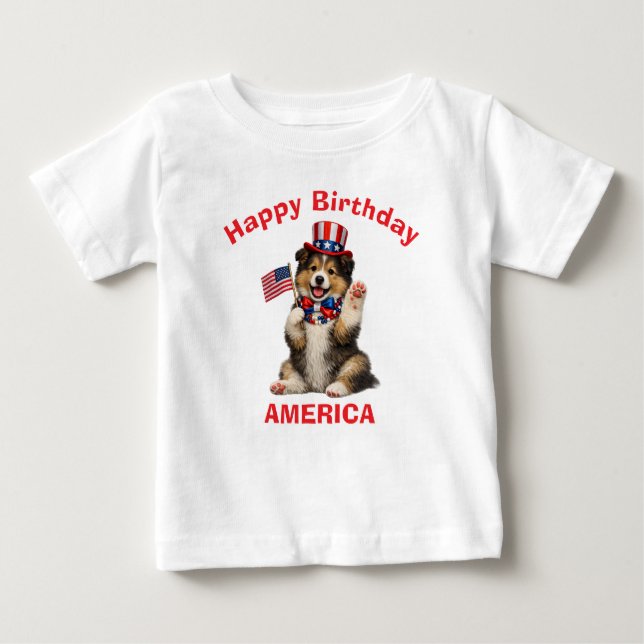 Collie-valp (2j) Patriotisk barn t-shirt (Framsida)