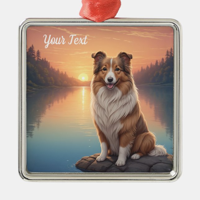 Collie vid sjö julgransprydnad metall (Framsidan)