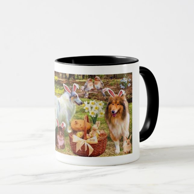 Collies och kattungar som firar som påskharar mugg (Framsida höger)