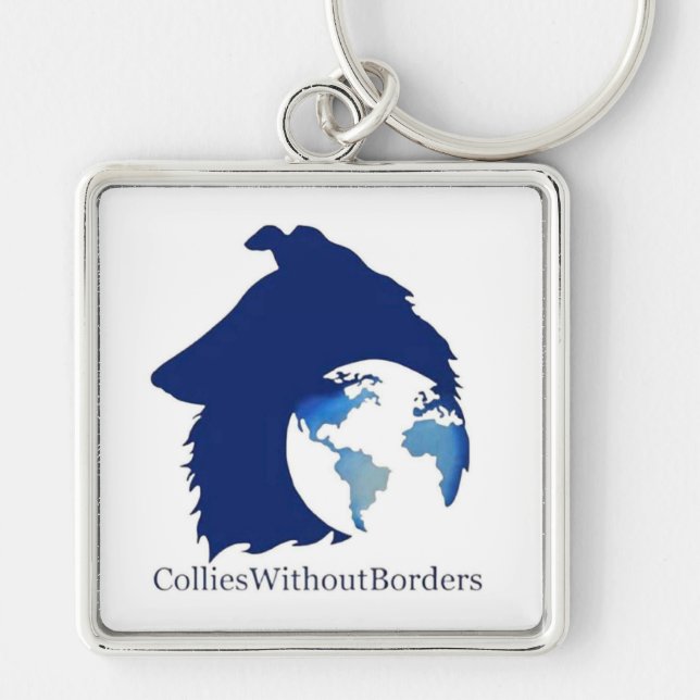 ColliesWithoutBorders logotyp Fyrkantig Silverfärgad Nyckelring (Framsidan)