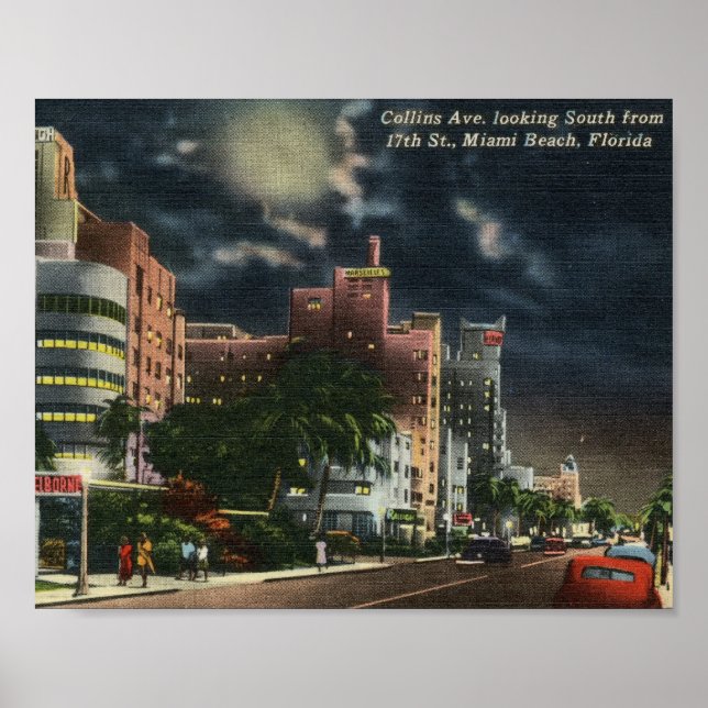 Collins Ave., Miami Beach, Florida Vintage Poster (Framsidan)
