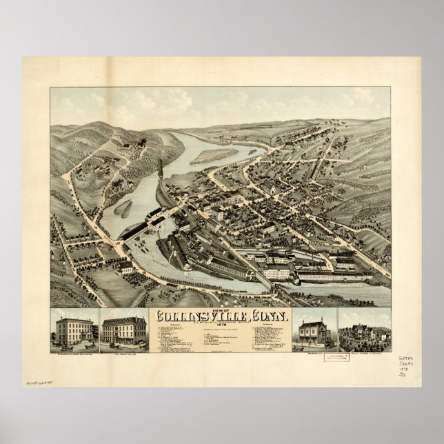 Collinsville Connecticut 1878 Antique Panoramic Mo Poster (Framsidan)