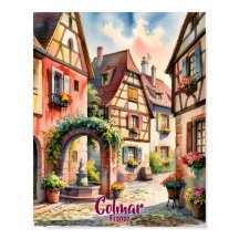 Colmar Frankrike Alsace Akvarell Resa Anpassad Tex