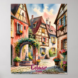 Colmar Frankrike Alsace Akvarell Resa Anpassad Tex Poster