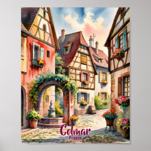 Colmar Frankrike Alsace Akvarell Resa Anpassad Tex Poster