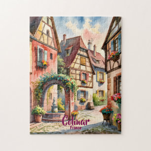 Colmar Frankrike Alsace Akvarell Resa Anpassad tex Pussel