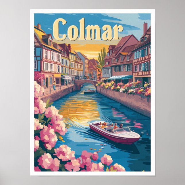 Colmar Frankrike Art Vintage resor Illustration Poster (Framsidan)