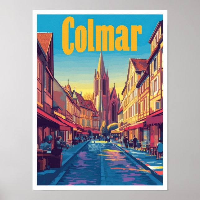Colmar Frankrike Art Vintage resor Illustration Poster (Framsidan)