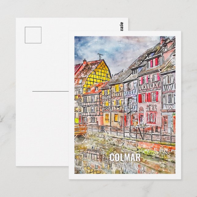 Colmar Frankrike Travel Ställe Watercolor Vykort (Fram/baksida)