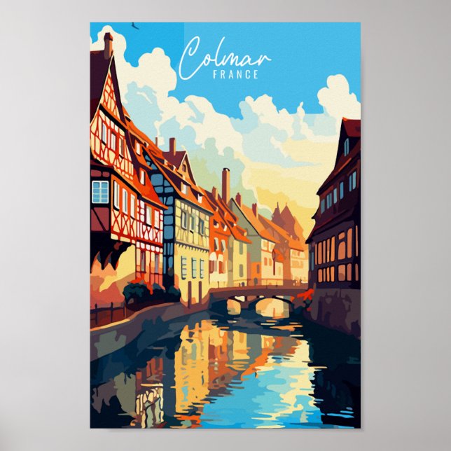 Colmar Frankrike vintage resor illustration Poster (Framsidan)
