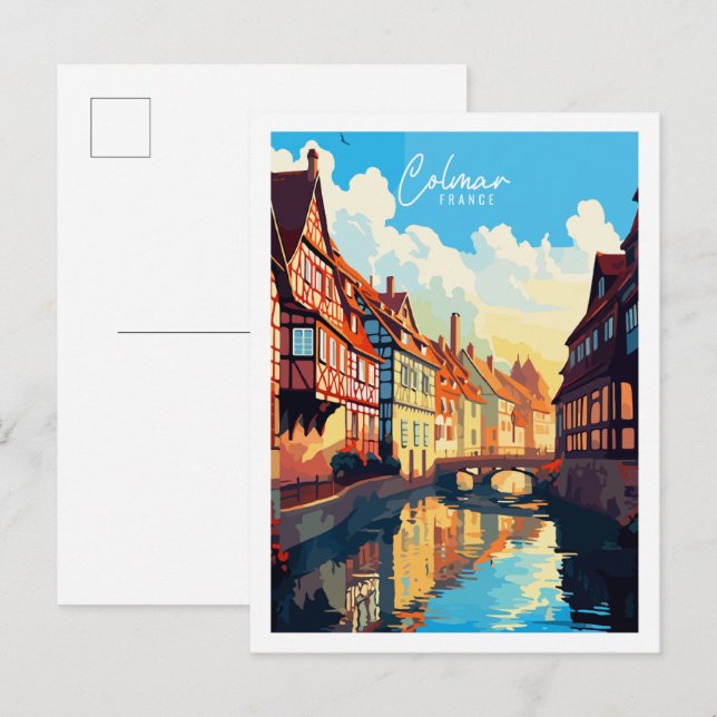 Colmar Frankrike vintage resor illustration Vykort (Fram/baksida)