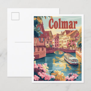 Colmar Frankrike Vintage resor Illustration Vykort