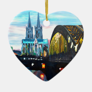 Cologne domkyrka med Hohenzollernbridge Julgransprydnad Keramik